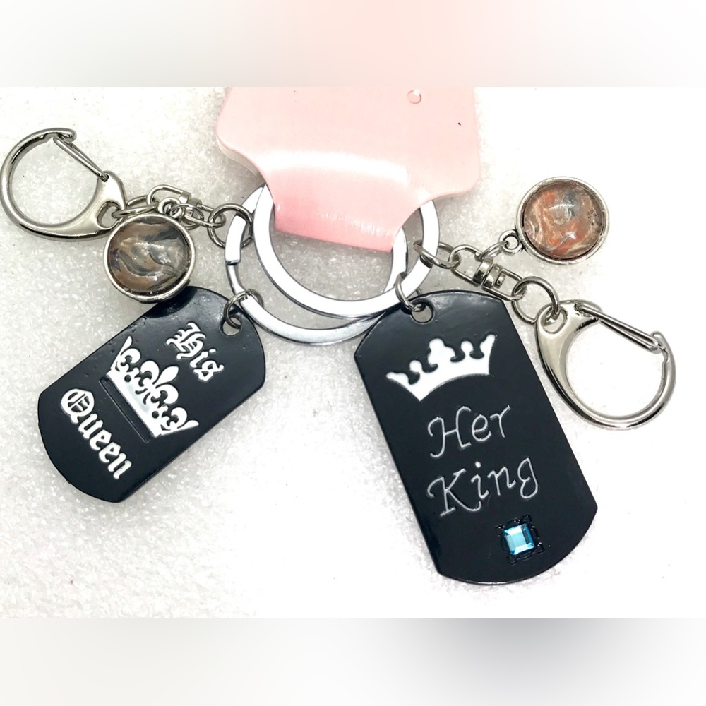 Keychain His Queen Her King pieces with handmade globes